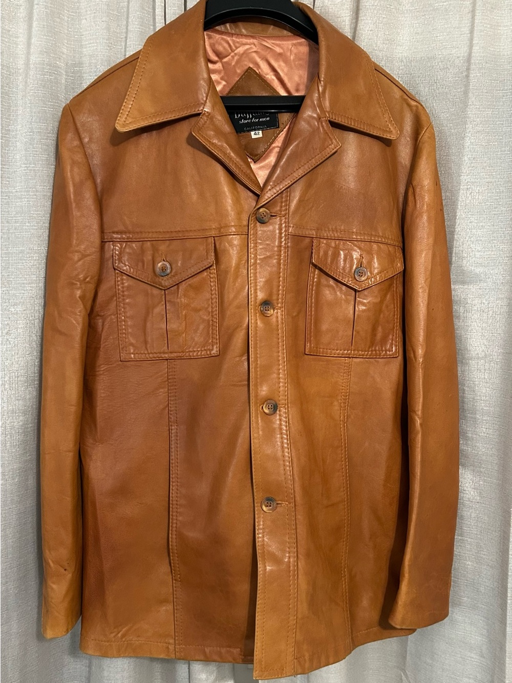 Vintage Genuine Leather Coat - Cognac Brown